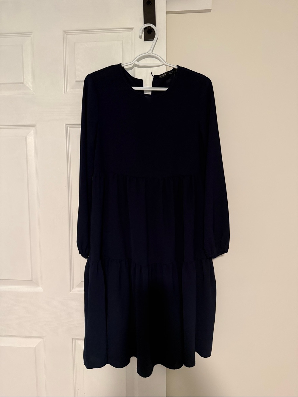 SHEIN Navy Long Sleeve Tiered Mini Dress